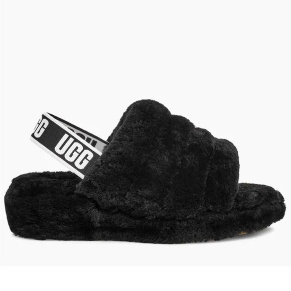 New without tags Ugg black fluff yeah shearling sling back slipper - Picture 5 of 13